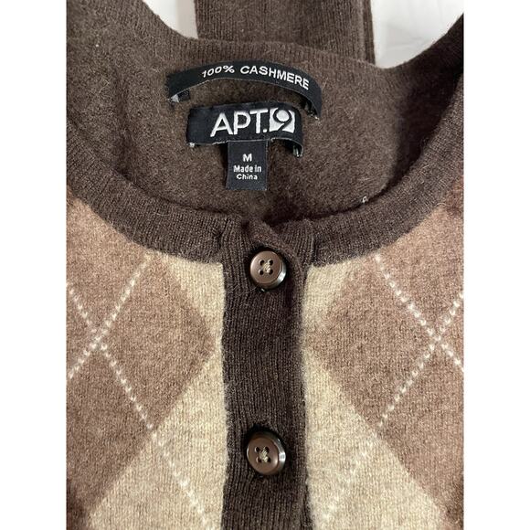 Apt 9 Cardigan Womens Medium Chocolate 100% Cashmere Sweater Argyle Ladies - Picture 7 of 9